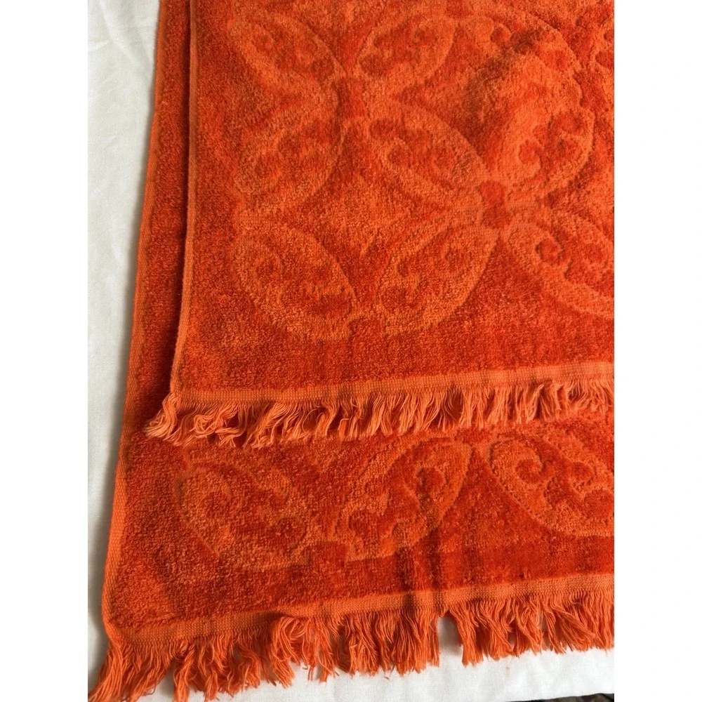 VTG JC Penney Textured Bath & Hand Towel Set Orange 70s MCM Sculpted